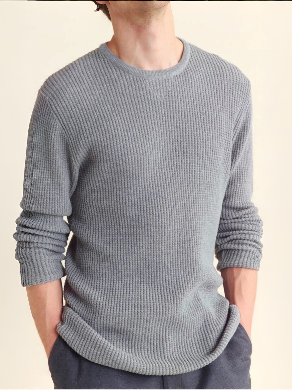 Billy Reid Martin Mini Waffle Cotton Cashmere Blend Crew Sweater | Grey | XL
